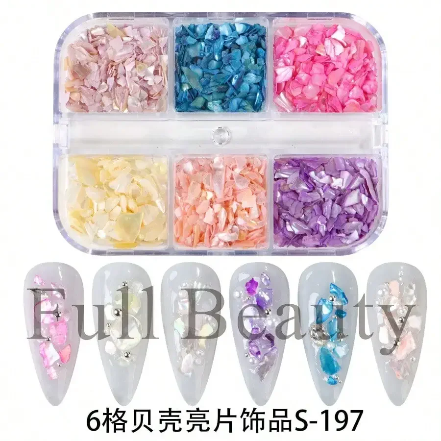 

Новая летняя блестящая пудра для ногтей с морскими ракушками, 6-секционные блестки для декора ногтей, бесплатная доставка