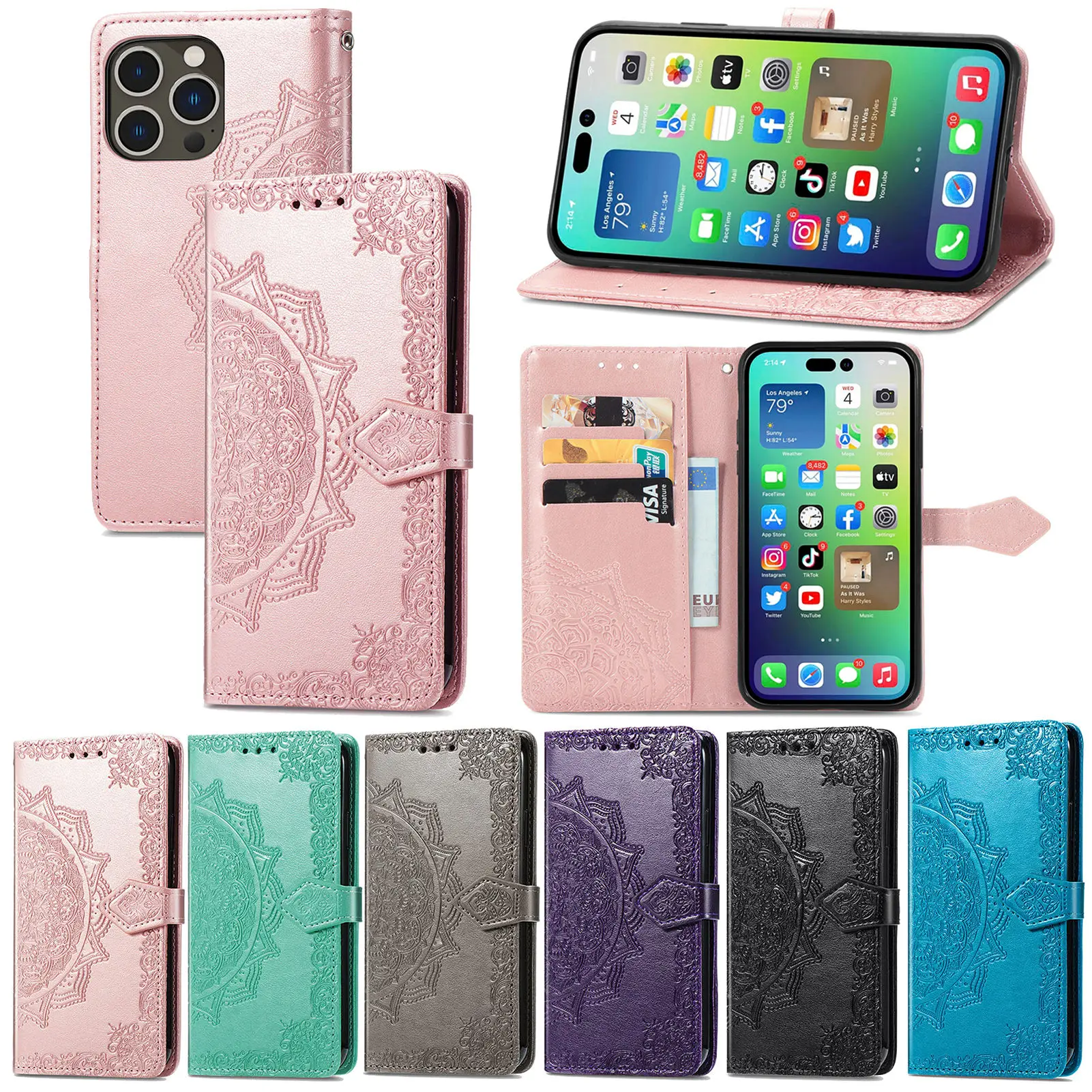 

3D For iPhone 14 Pro Max Case iPhone 13 Pro Max Cases Datura flowers Design for Women IMD Cyan Blue Cover for iPhone 14/13 Case