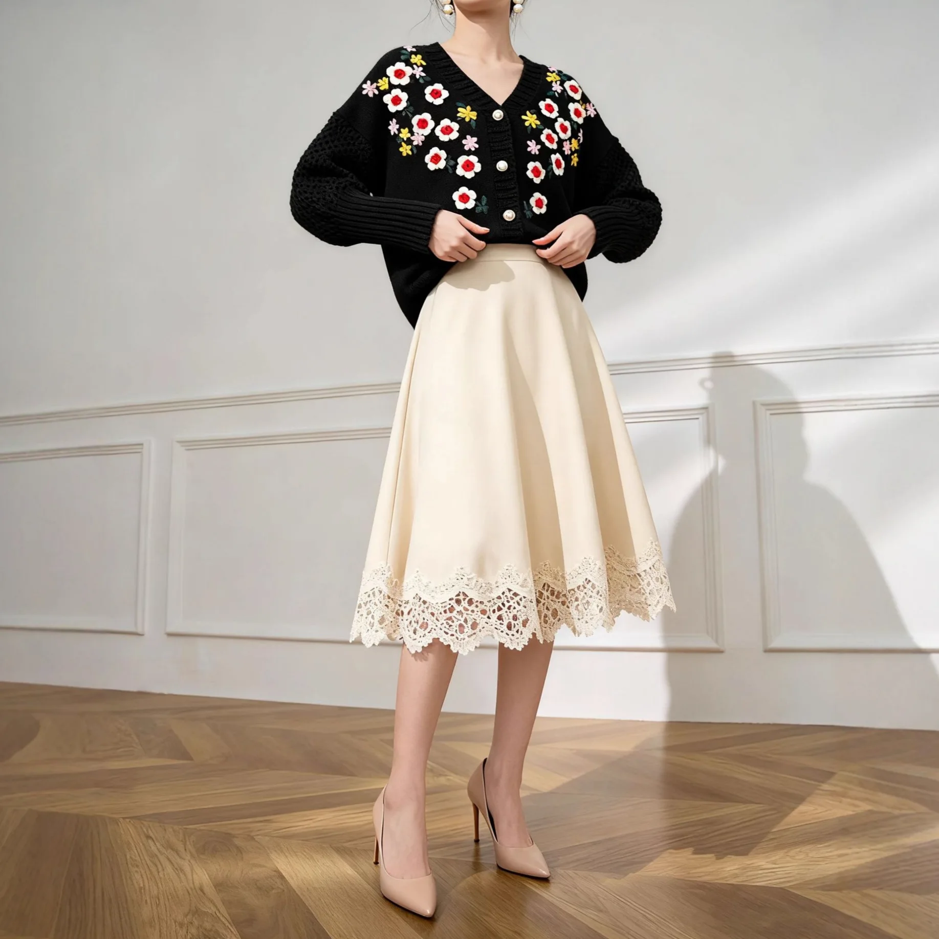 الفرنسية الرجعية نمط الصناعة الثقيلة زهرة التطريز سترة مشغولة من الصوف الخريف والشتاء سترة المرأة الجديدة #4