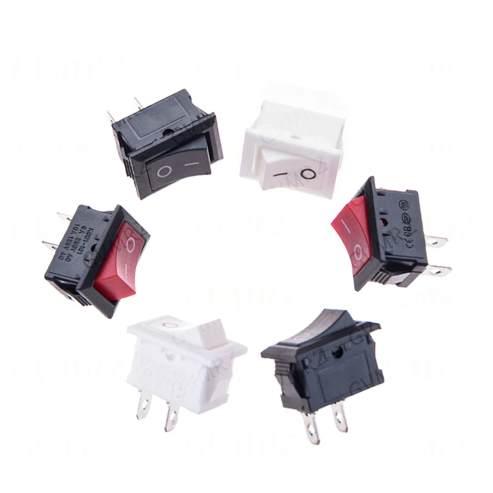 10PCS 6A/250V 10A/125V KCD01-117S 15x21 KCD01 15*21mm 2Pin Power Switch Black Red Whit ON/OFF SPST Panel Mount Rocker Switch AC