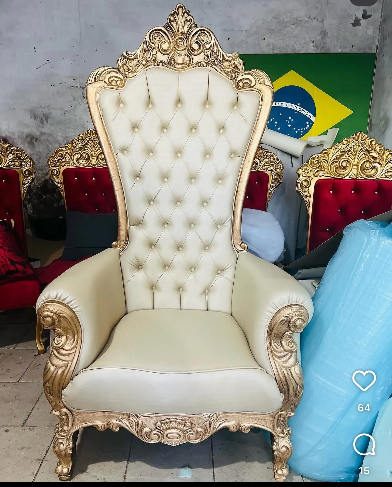 FSDKX High Back Golden Pedicure Royal Bridal Throne King Queen Chairs for Bride and Groom Sale