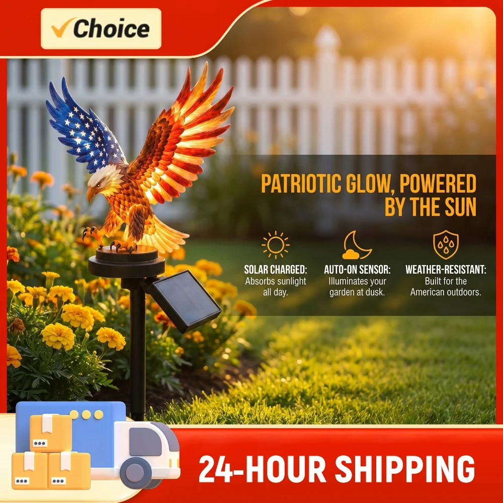 Eagle Solar Lights Waterproof Decorative Solar Powered Eagle Stake Lights 4th of July Decorations for Yard Patio Lawn