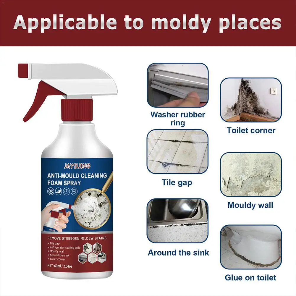 Wall Mildew Remover Mildew Stain Remover Spray Active Mildew Mould Removal Foam Spray Long-lasting Effect Wall Mold Remover 60ML