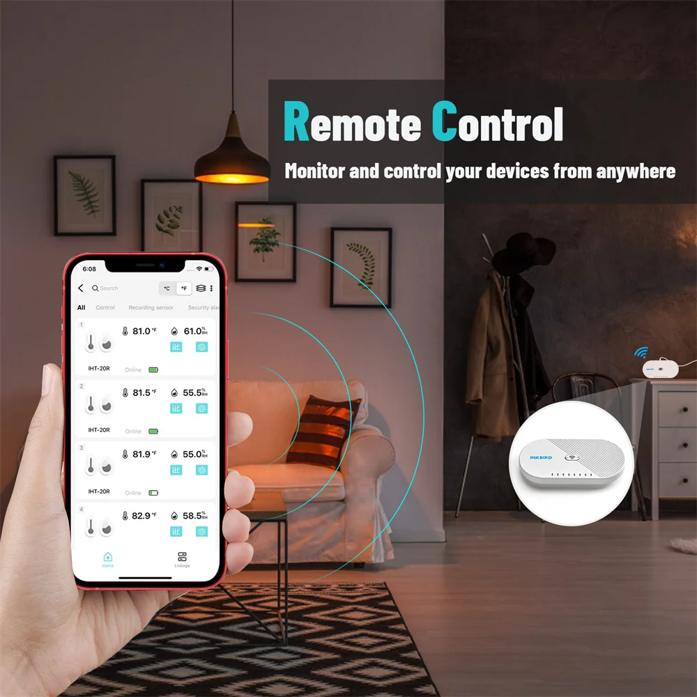Imagem -04 - Inkbird Wi-fi Gateway Ibs-m1 Portadores Múltiplos Hub Inteligente Controle Remoto Bluetooth & Dispositivos sem Fio com Inkbird Pro App