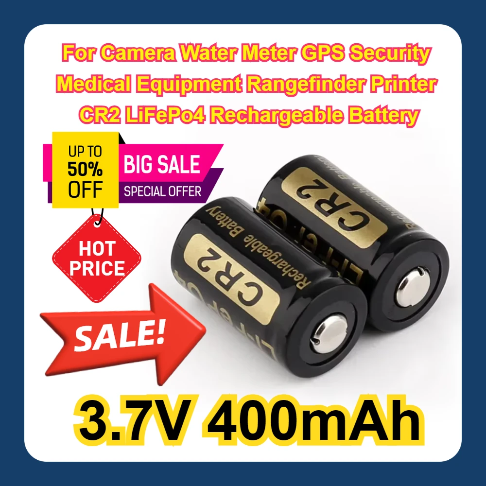 

8-12Pcs 3.2V For Camera Water Meter GPS Security Medical Equipment Rangefinder Printer CR2 LiFePo4 Rechargeable Battery 400mAh
