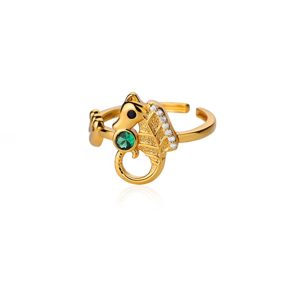 Mini Zircon Wave Seahorse Rings for Women Gold Color Open Adjustable Finger Ring Aesthetic Wedding Jewelry Gift anillos mujer image 5