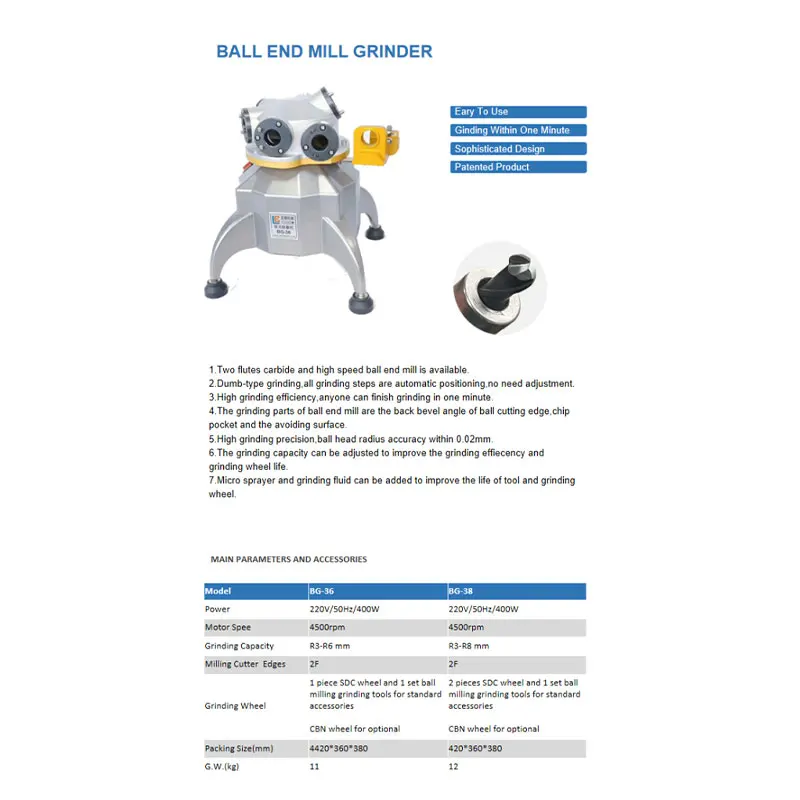 BG-38 ballnose end mill grinder for grind R3-R8 ball mill