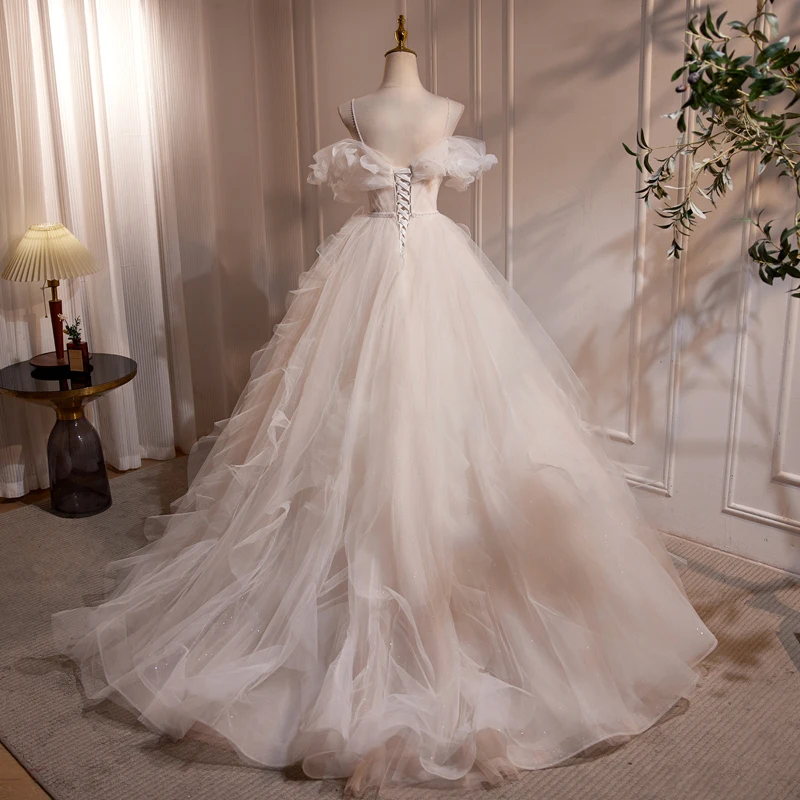 AnXin SH princesa encaje blanco correa de espagueti sin mangas rebordear rosa flor cristal encaje hasta vestido de fiesta vestido de noche personalizado