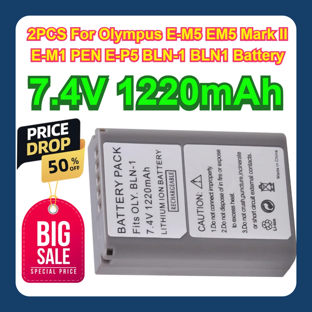 

2PCS 7.4V 1220mAh For Olympus E-M5 EM5 Mark II E-M1 PEN E-P5 BLN-1 BLN1 Battery