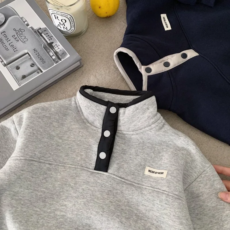 Boys Sweatshirts 2025 Winter Fleece Tops for Kids Plus Velvet Thermal Stand-up Collar Baby Casual Pullovers Teenager Sweater