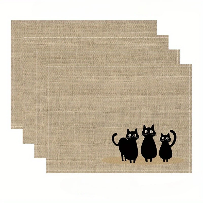Cute Chihuahua Puppy Coffee Cup Cross‑Stitch Style Print Rectangular Placemats Set Pet Lover Farmhouse Dining Table Decor Mats