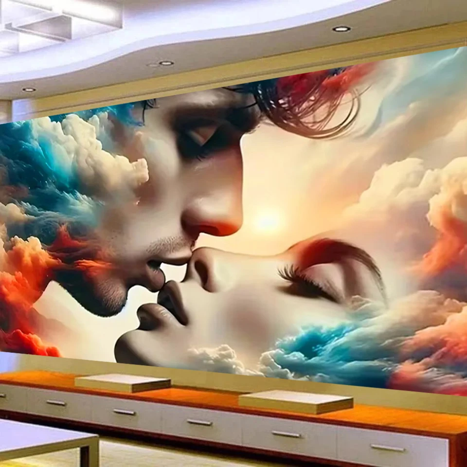 Abstract Immersive Romantic Lover Kiss 5D Diy Mosaic Diamond Painting Kits,Fantasy Portrait,Full Diamond Embroidery,Home Decor