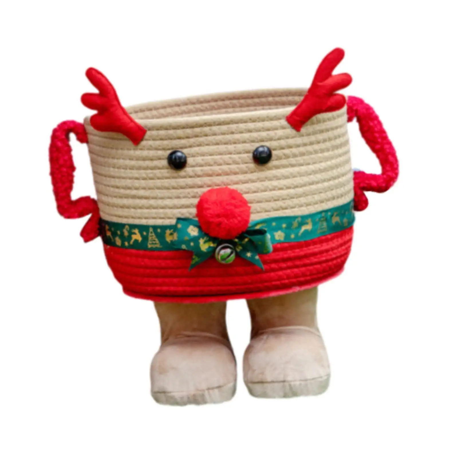 Christmas Deer Basket Serving Basket Artwork Snack Toy Container Desktop Storage Basket for Office Balcony Cabinet Bedroom Hotel