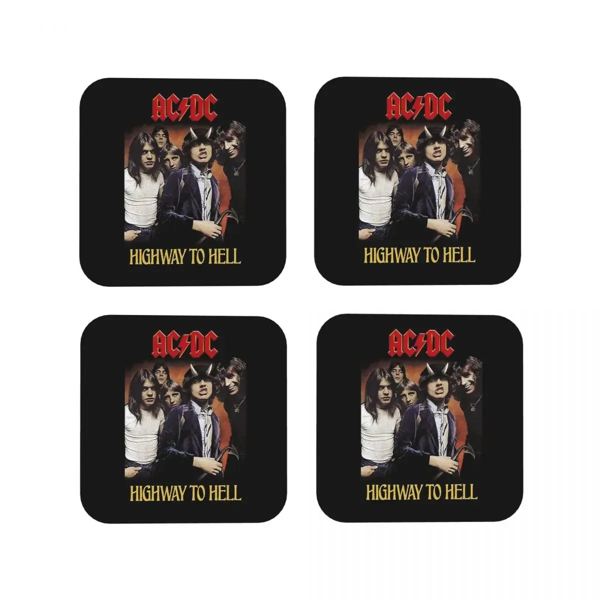 

Rock Band AC DC Coasters Kitchen Placemats Non-slip Insulation Cup Coffee Mats For Decor Home Tableware Pads Set of 4