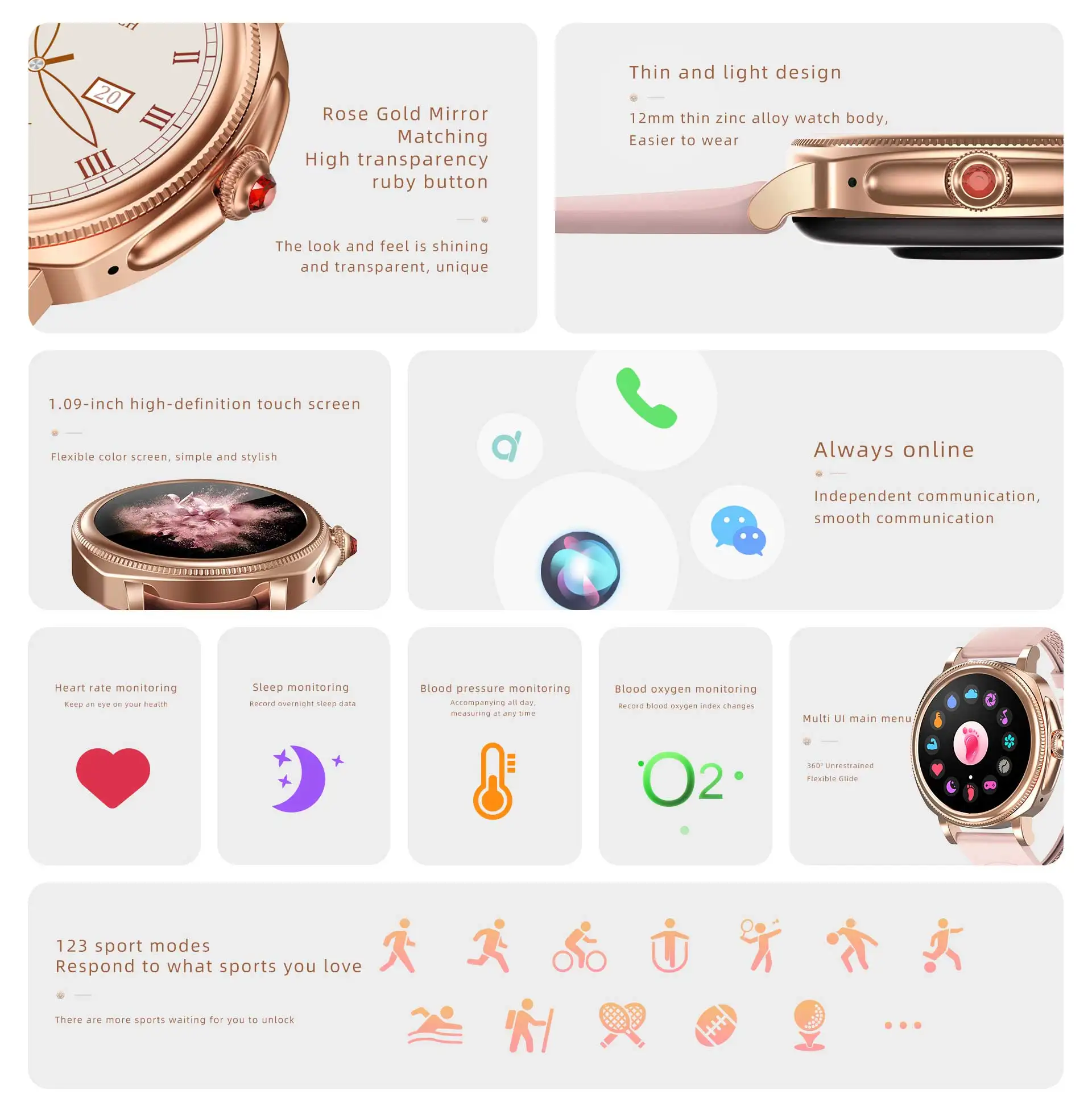 2022 New ZL60 Women Smart Watch Full Touch Screen Information Calling Reminder Heart Rate Pressure Blood Oxygen Monitor Sport