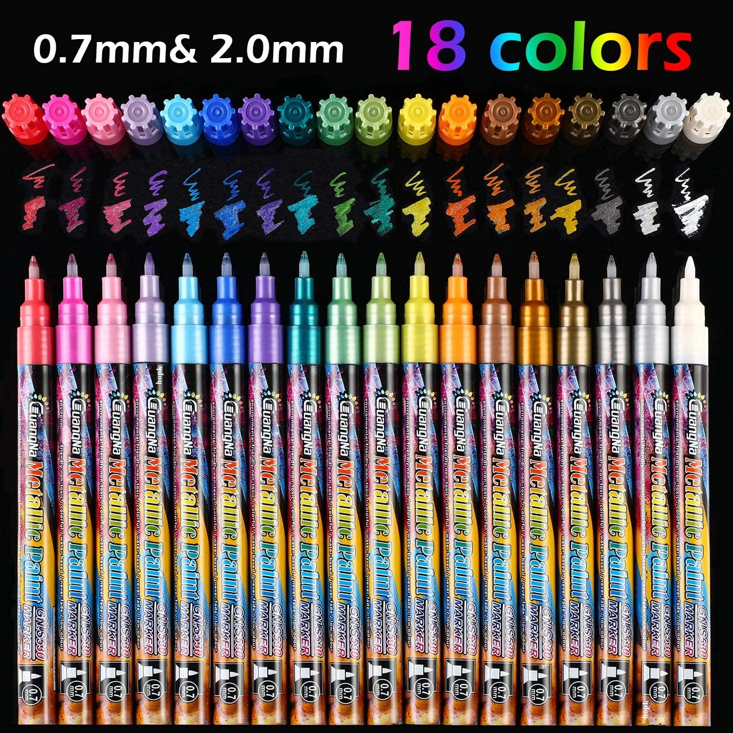 6-24 Colors Metallic Acrylic Marker Pens 0.7mm Extra Fine Point Paint Pen Art Permanent Markers Painting for Signature Lettering
