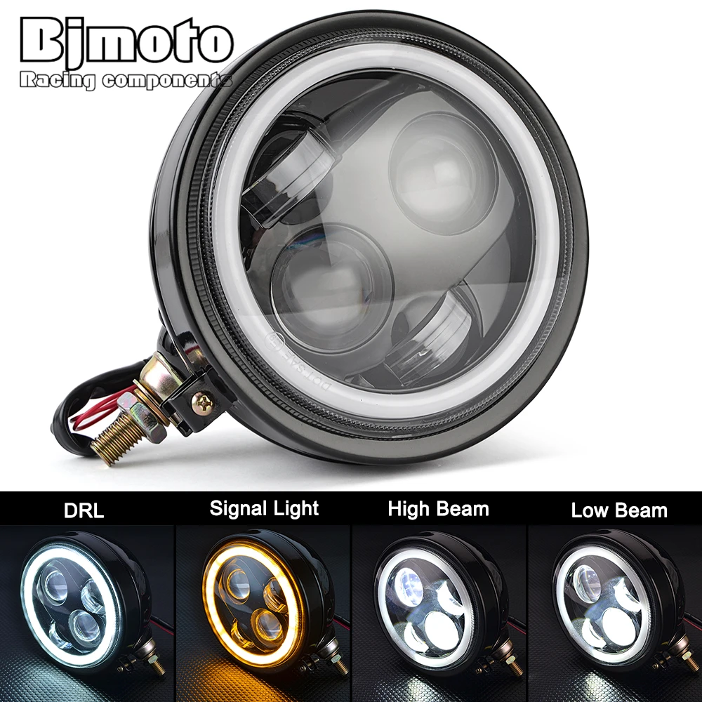 5/5.75/7/7.5 Inch LED Headlight Hi/Lo Beam For Harley Sportster 1200 883 bobbers Touring Scrambler Headlamp Cafe racer view 3