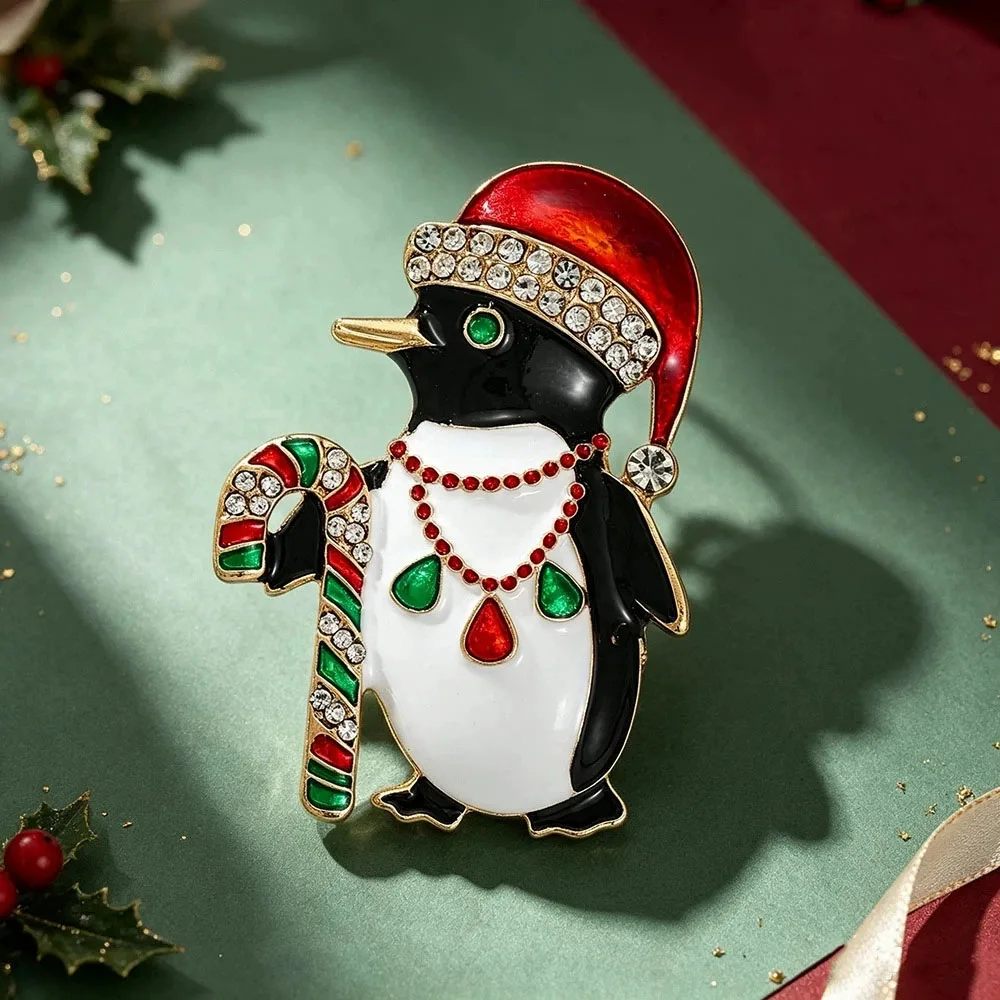 Christmas Themed Penguin Brooch Christmas Penguin Enamel Pins Santa Hat Candy Cane Animal Lapel Pin Xmas Gift Jewelry Clothing