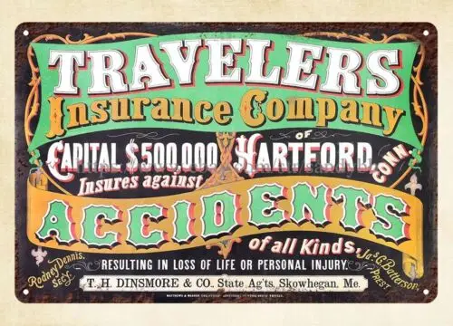 vintage signs EARLY TRAVELERS INSURANCE COMPANY SIGN metal tin sign