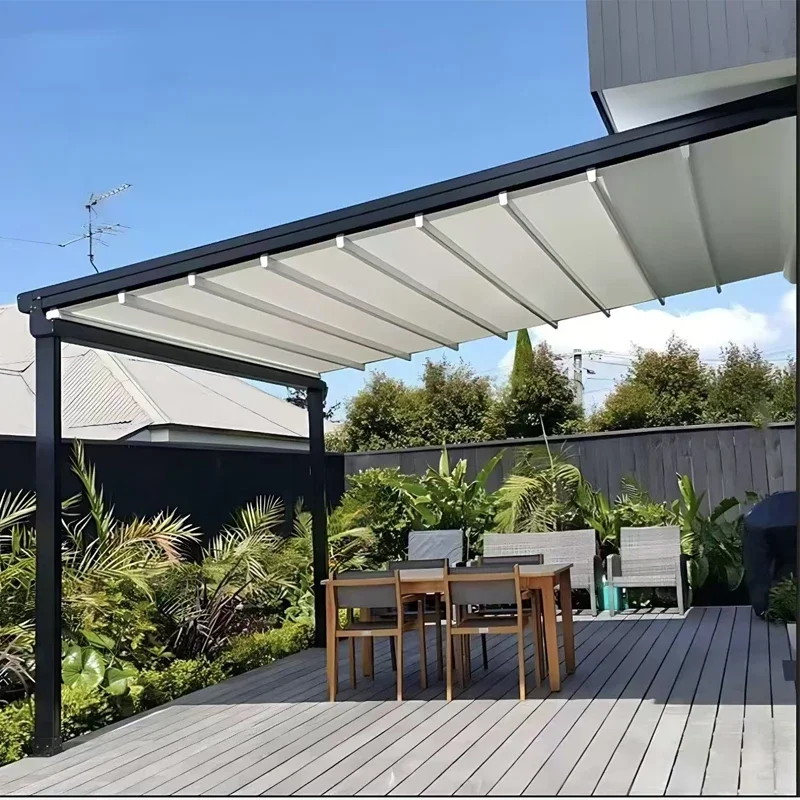 Motorisierte einziehbare Terrassenmarkise, wasserdichtes Aluminium-Sonnenschutzdach für Terrasse, Garten und Pool, individuelle Größen erhältlich