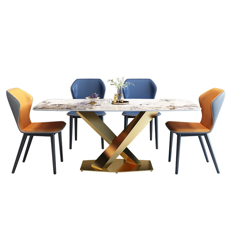 

Italian light luxury rock slab dining table household rectangular combination marble