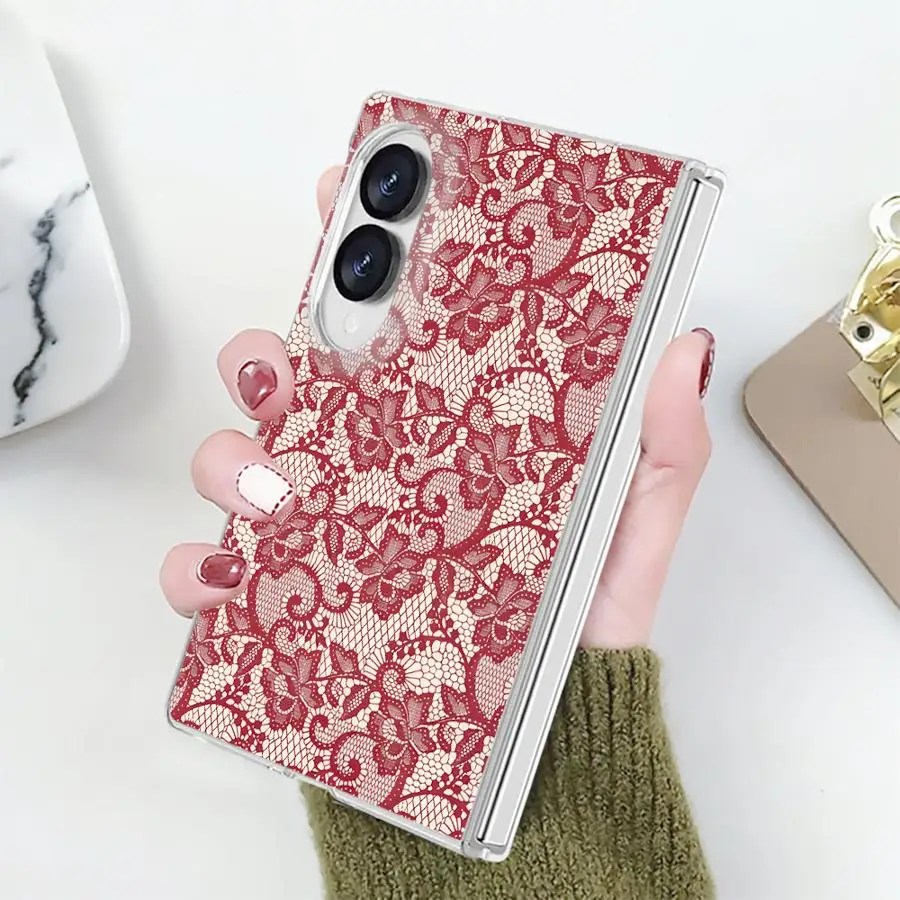 Luxurious Lace Pattern Case for Samsung Galaxy Z Fold 8 PC Hard Luxury ZFold8 ZFold 8 Phone Funda
