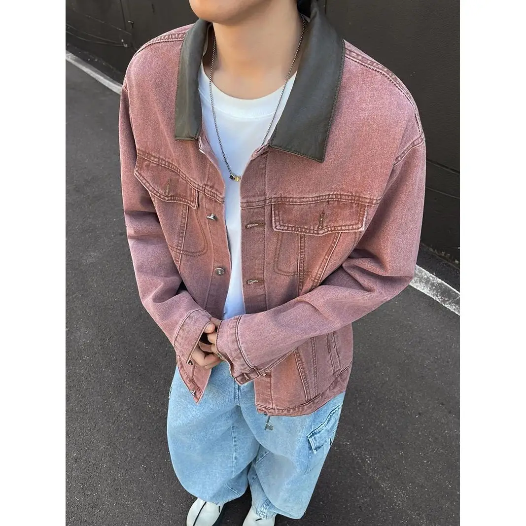 

Retro Denim Jaet Heavy Du Aalyptic Collar Buttoned Waed out Autumn Winter Top Loose Fit Polyester Casual Jaet