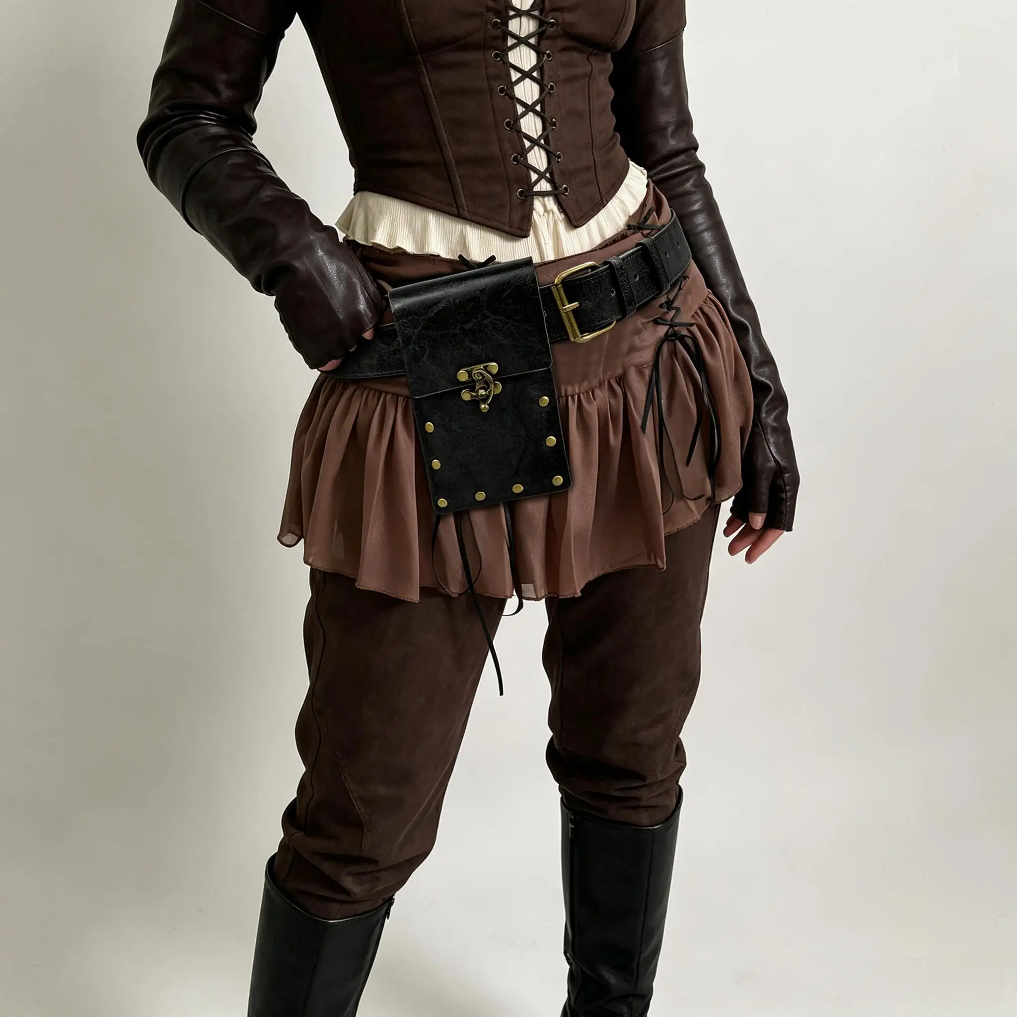 Mittelalterliche Renaissance-Gürteltasche aus PU-Leder, Vintage-Nieten-Hüfttasche, Cosplay-Kostüm-Accessoire für Telefon und Kleinteile – Detail 4