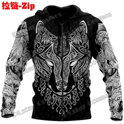 Sudadera con capucha con cremallera para hombre, ropa de calle Unisex con estampado 3D de tatuaje de lobo Fenrir, mitología nórdica, informal, Otoño, HW63