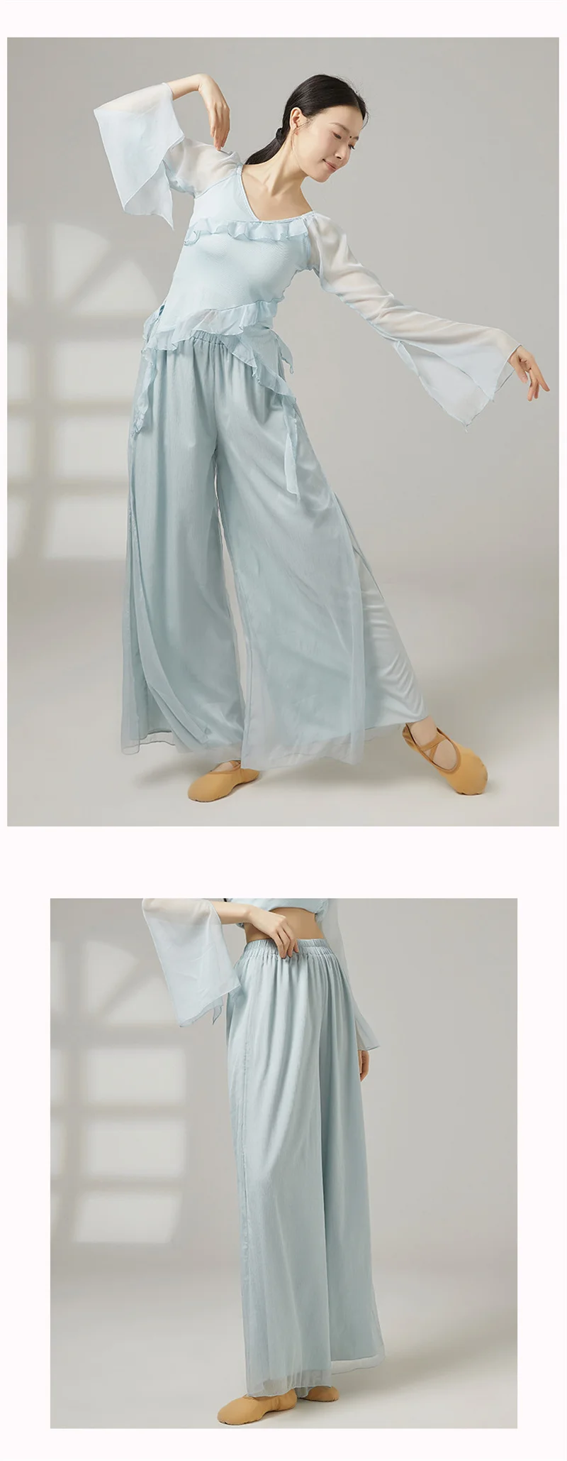 Damen Doppellagige Weite Hose für Modernen Tanz aus Polyester, Fließende Lose Hose für Klassischen Tanz, Übungskostüm für Erwachsene – Detail 6