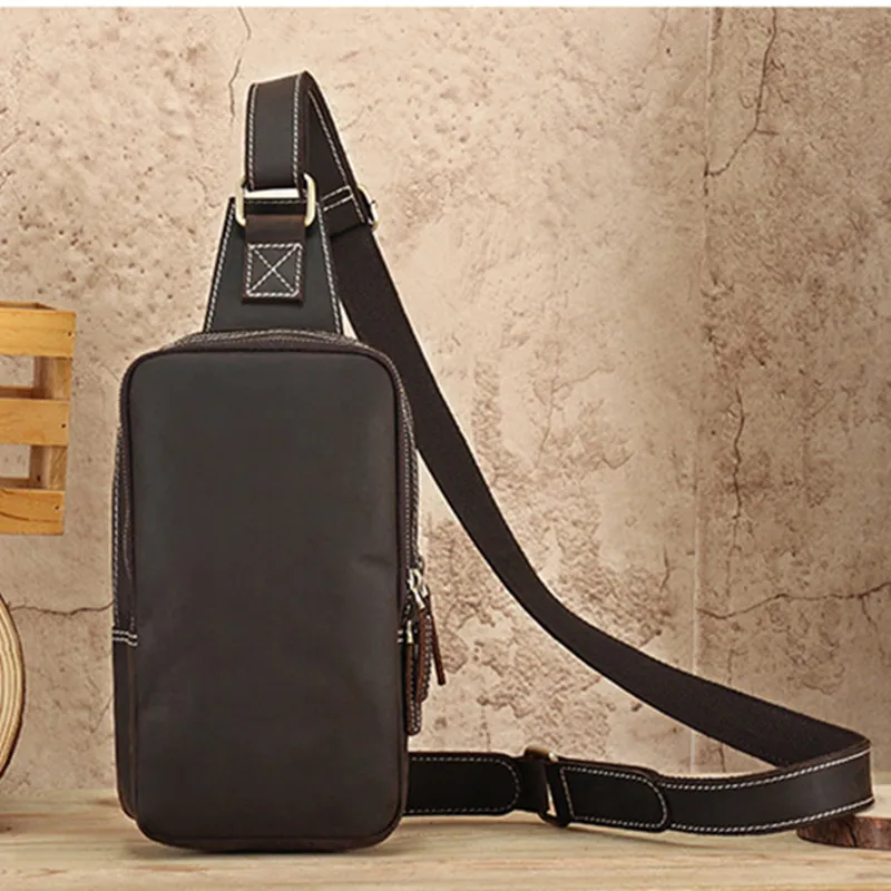 Genuine leather men's crossbody bag casual cowhide chest bag multifunction male shoulder bag large capacity sling bag