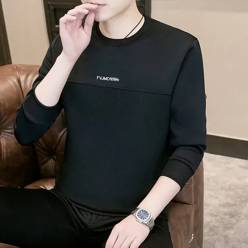Moletons masculinos na primavera outono novos tops finos na moda casual camiseta de manga comprida