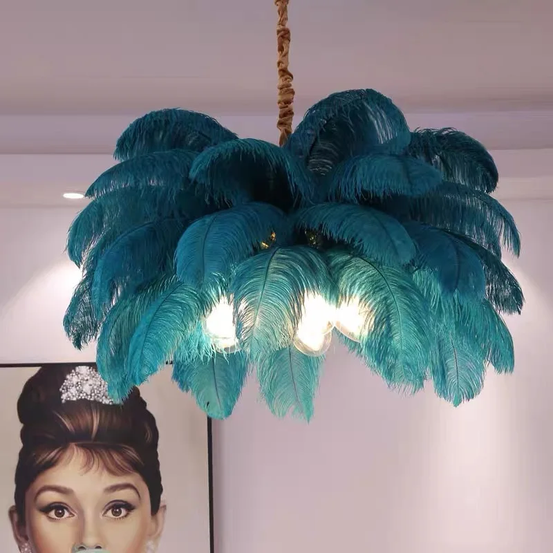 Nordic Ostrich Feather Lamp Led Pendant Lights Living Room Home Decor Bedroom Indoor Lighting Chandelier Hanging Light Fixture