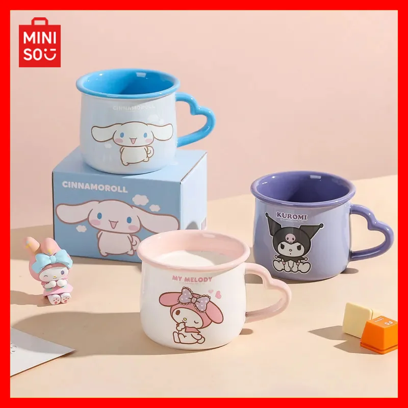 Sanrio família série caneca cerâmica, Kuromi, canela, minha melodia, café da manhã, leite, fofo, desenhos animados, artesanato, caneca escala, presente para meninas