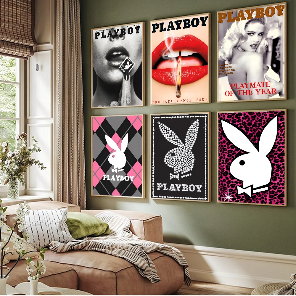 Sexy Girl P-Playboy Magazine Self-adhesive Art Poster Whitepaper Prints Posters Artwork Aesthetic Art Wall Painting