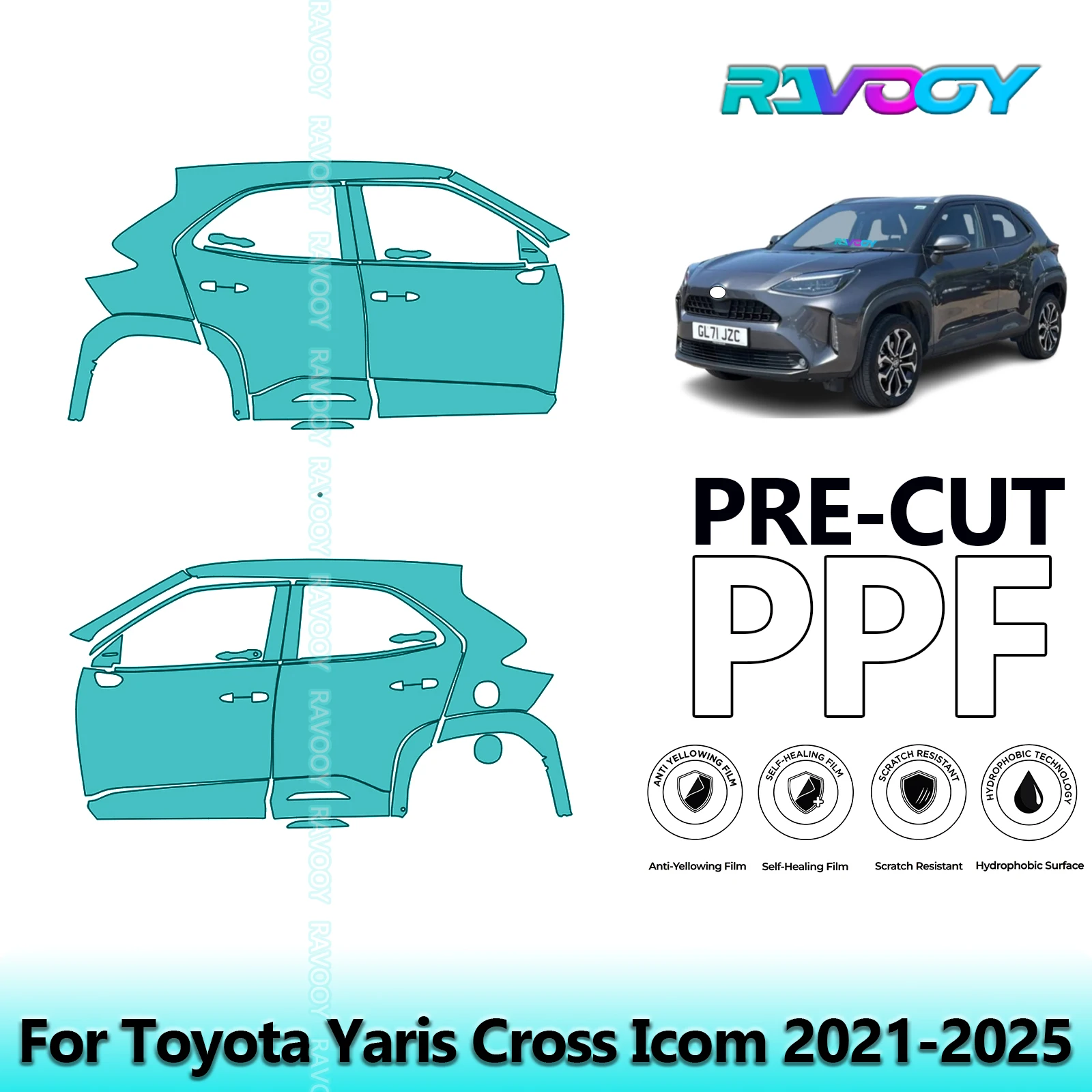 

For Toyota Yaris Cross Icom 2021-2025 8.5mil Clear Matte Pre-Cut PPF Door & A/B Pillar Kit TPU Paint Protection Film Set