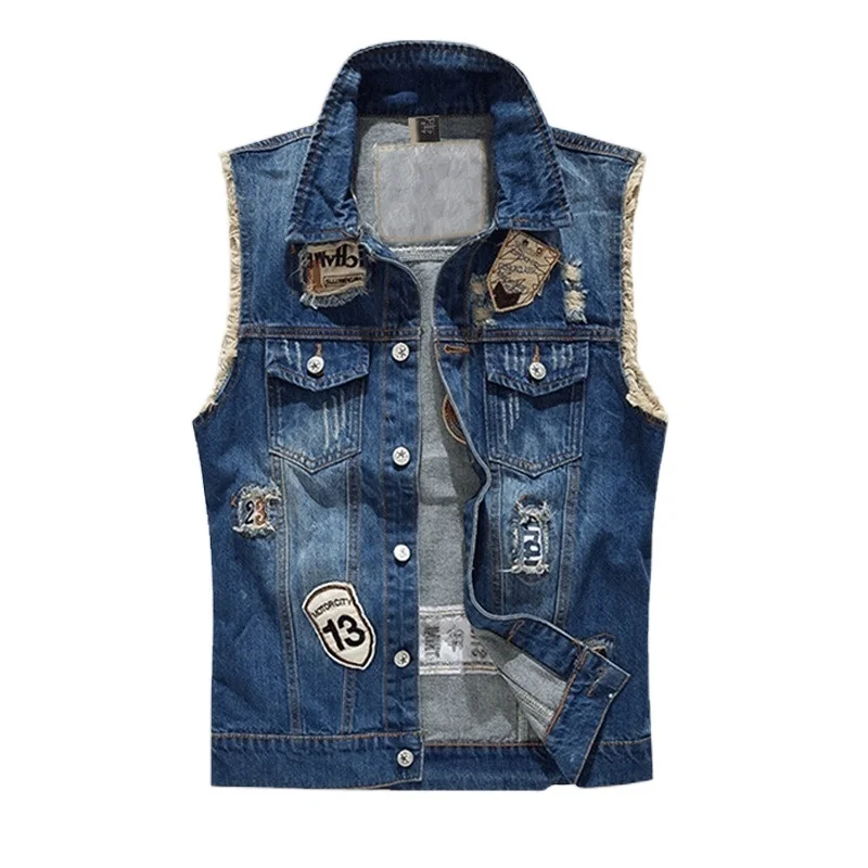 

2023 Men Denim Jeans Vest Coat Ripped Sleeveless Spring Man Streetwear Waistcoat Hole Jackets Mens