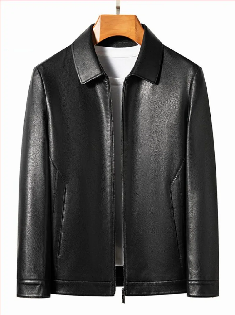 Men's New Thin Lapel Leather Jacket With zipper Genuine Leather Jacket, Spring And Autumn Cow Leather Suit Jacket