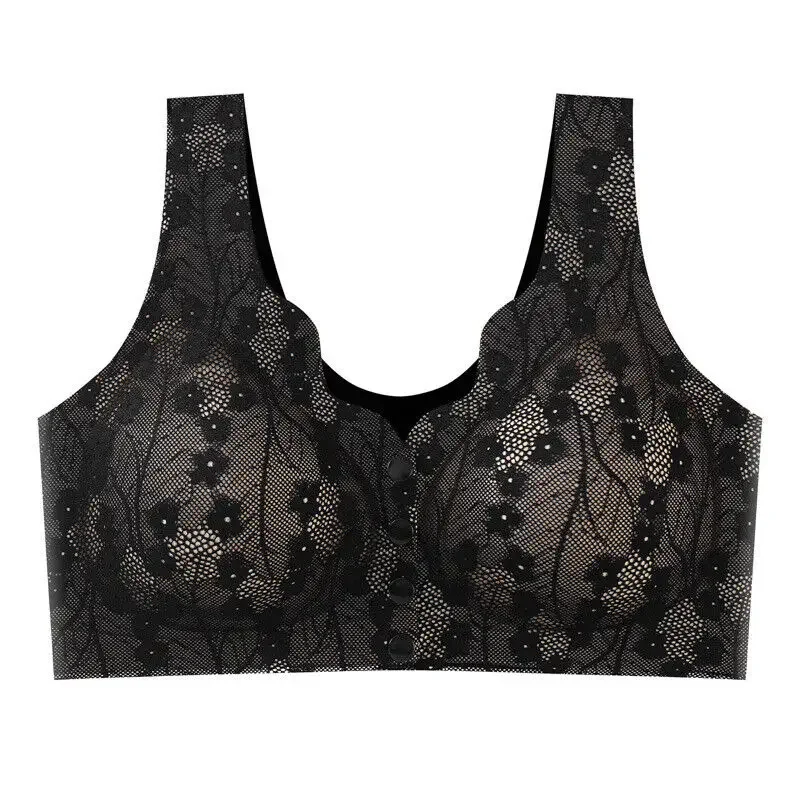 1PC Women Large Size Soft Cups Before The Button In The Elderly Underwear Breathable Women Without Steel Ring Tank Top Lace Bra