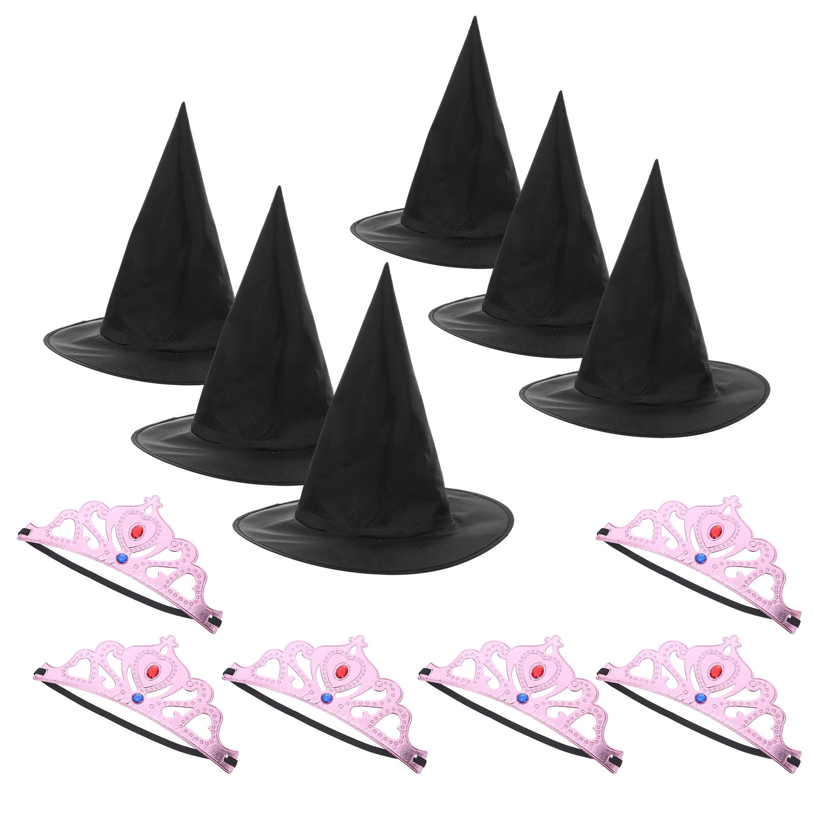 1Set Princess Crown Wizard Hat Soft Pink Crowns Black Witch Hats Kids Birthday Party Favors Cosplay Accessories
