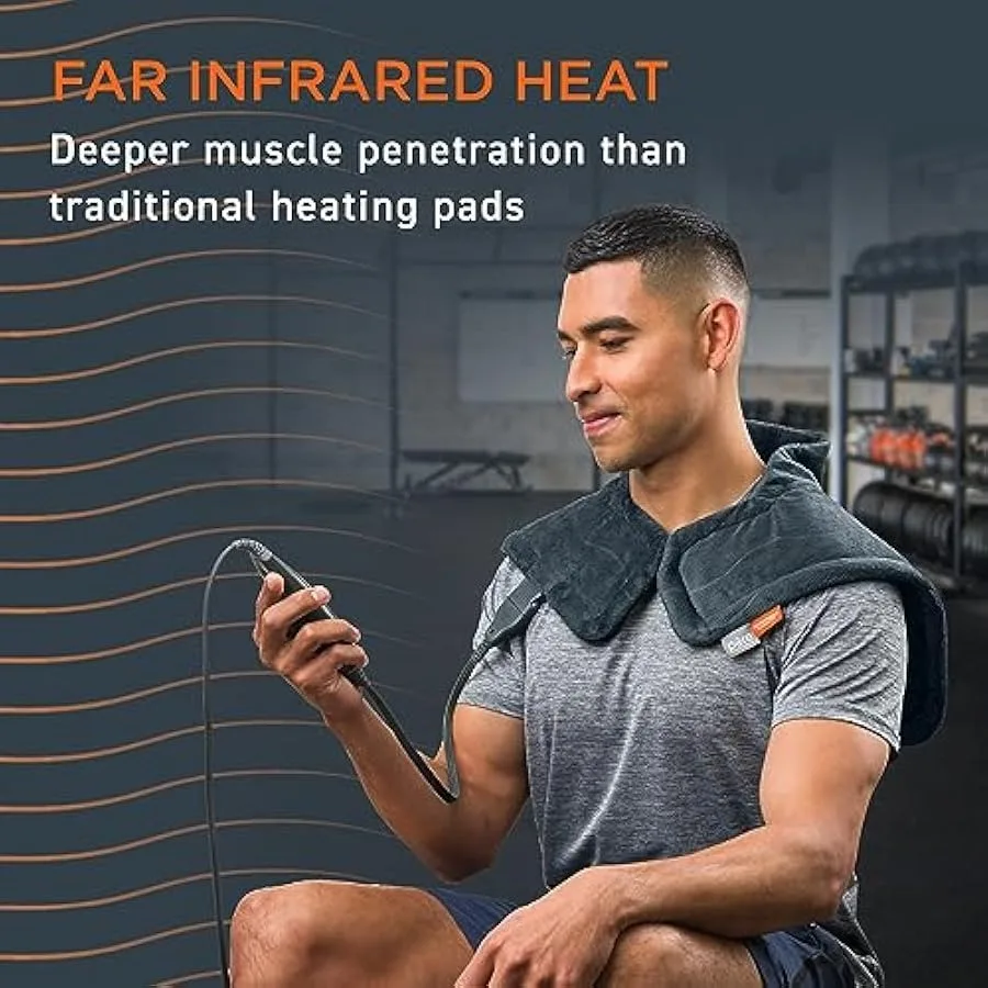 Pure Enrichment PureRelief Pro Far Infrared Neck and Shoulder Heating Pad - Deeper Muscle Relief 4 Heat Settings Auto Shut-Off