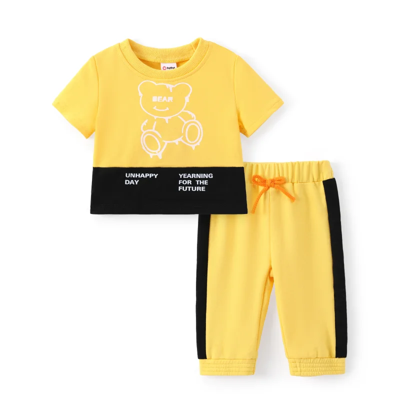 

PatPat Baby Boy 2pcs Letter Print Colorblock Tee and Pants Set