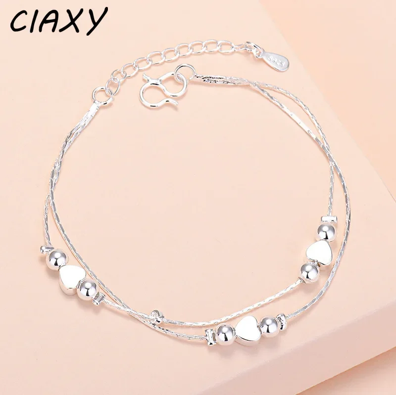 

CIAXY 925 Sterling Silver Love Bracelets for Women Geometric Heart-shaped Beads Bracelet Simple Fashion Jewelry Pulseras