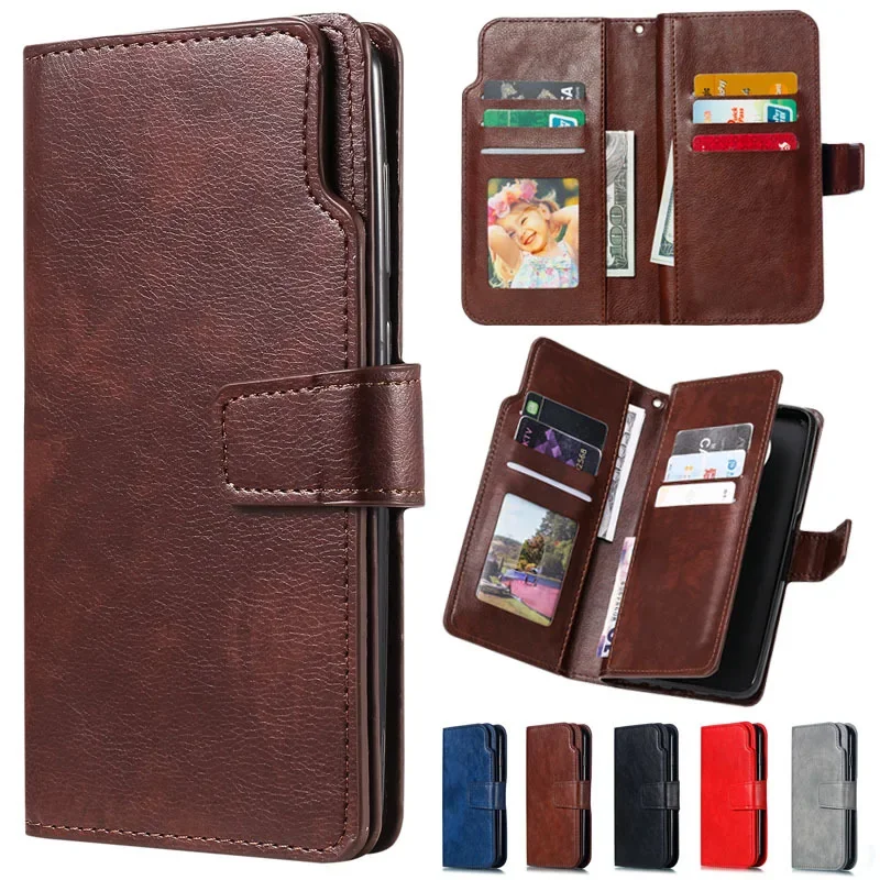 Leather Nine Cards Wallet Case For Samsung Galaxy S24 Ultra S23 FE S22 S20 S21 Plus S10 S9 S8 Plus Note 20  Phone Cover