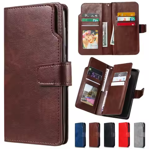 Leather Nine Cards Wallet Case For Samsung Galaxy S24 Ultra S23 FE S22 S20 S21 Plus S10 S9 S8 Plus Note 20 Phone Cover