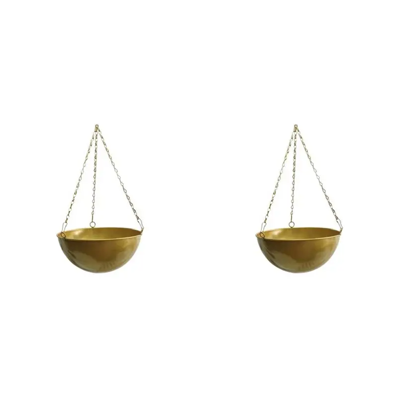 A69E2X Indoor Decorative Hanging Planter Metal Art Decor Hang Basket Garden Accesorry,Gold, Large