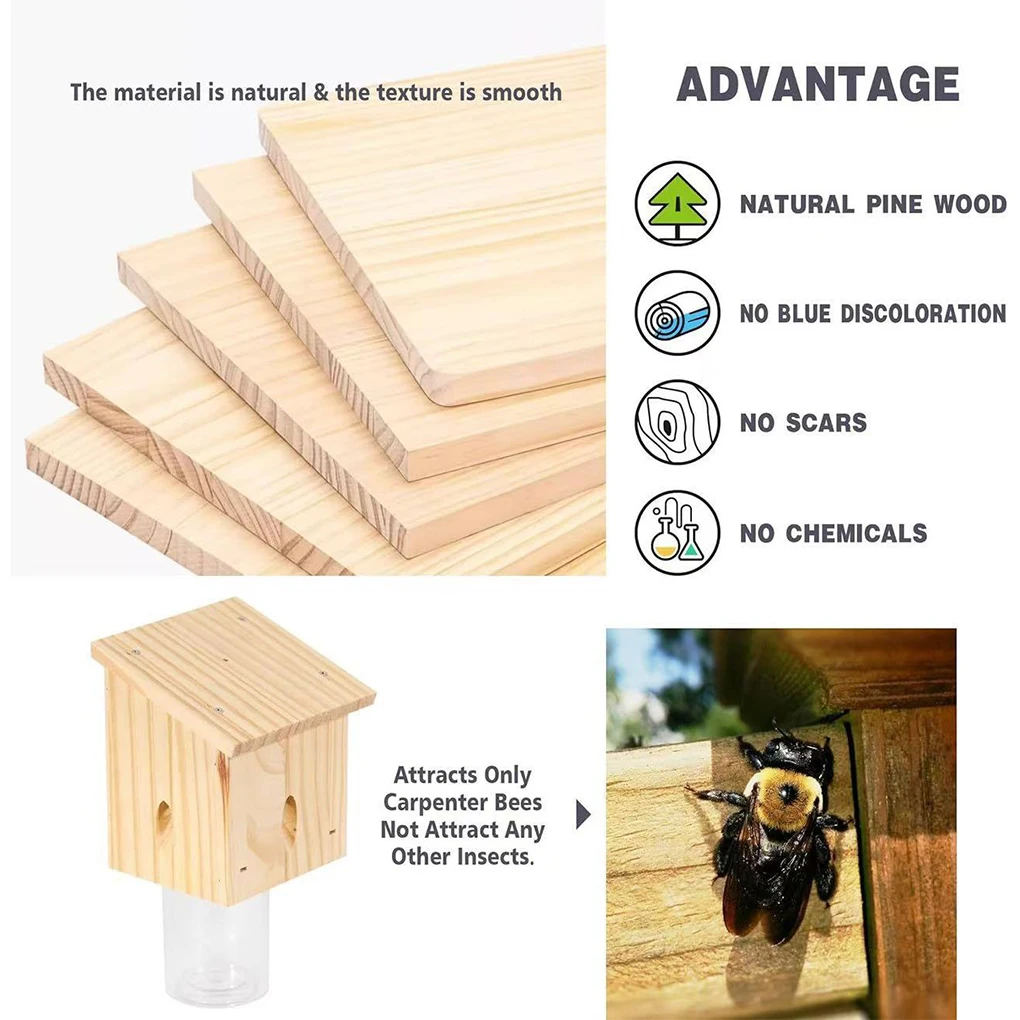 Loft Style Natural Hanging Bee Traps For Carpenter Bees Or Decks. Insect Traps With Detachable Safes
