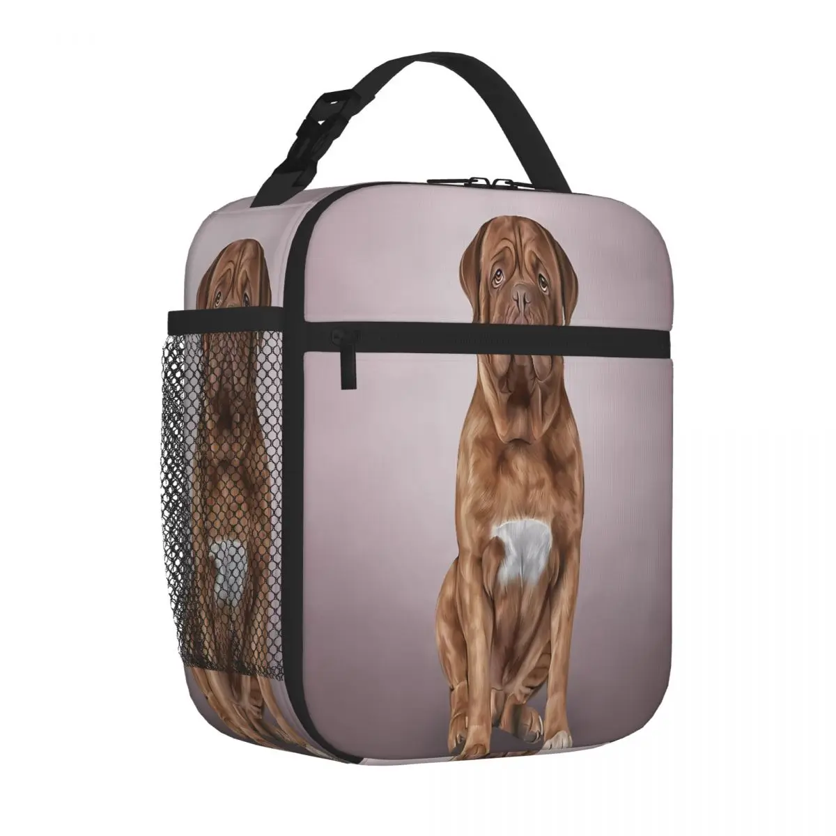 Bolsa de Almoço Oversized para Crianças com Estampa de Cachorro Dogue De Bordeaux, Bolsa de Neoprene para Almoço Escolar