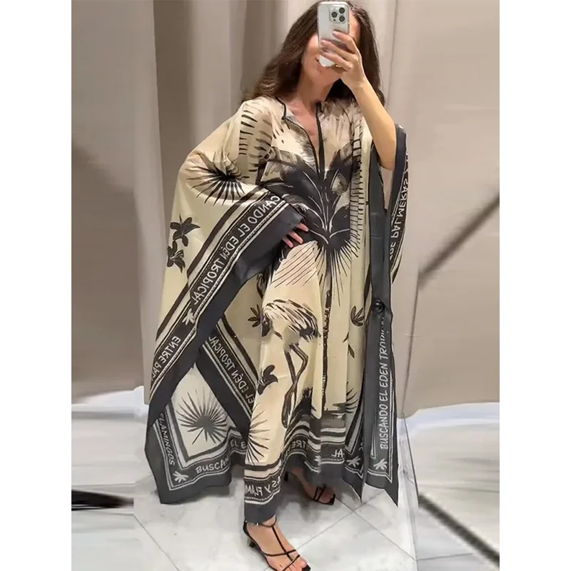 

Bonny Fashion Print Pleated Long Dresses Women Party O-neck Full Sleeve Female Holiday Dresses 2025 Summer Lady Elegant Robes