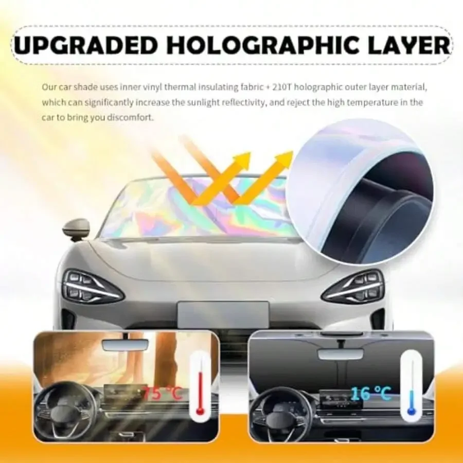 

7.09x31 Inch Holographic Car Windshield Sun Shade With Thermal Insulating Fabric